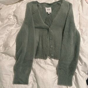 Aerie Fuzzy Button Up Cardigan, Size XS, Green
